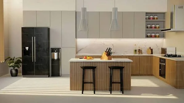 Modern renovated kitchen with custom cabinetry and countertops
